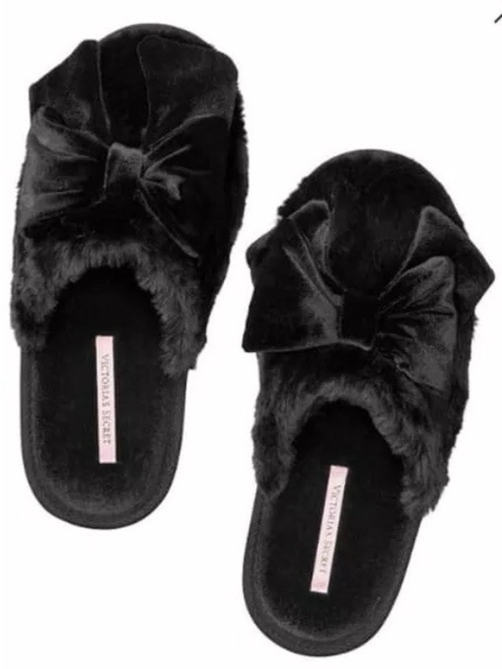 Victoria's Secret Black Faux-Fur Bow Women’s Slide Slippers✨